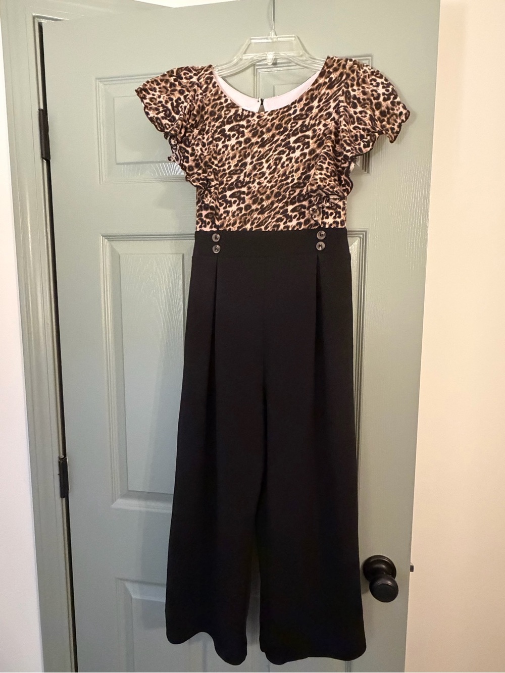 Bonnie Jean Leopard Print Top Wide-Leg Jumpsuit - Black and Brown Animal print